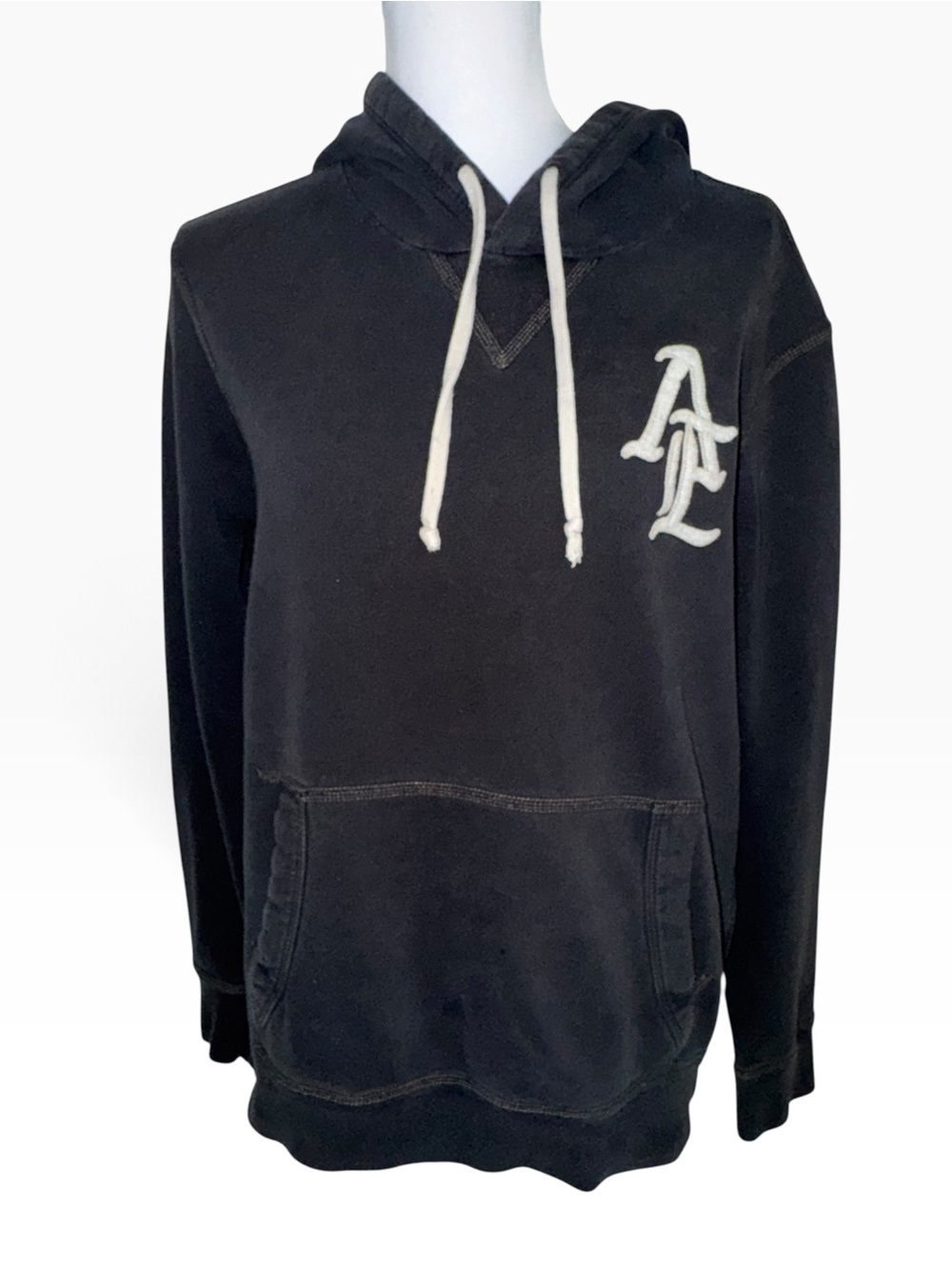 American Eagle Outfitters S Washed Black Pullover Hoodie Spellout Logo Athletic